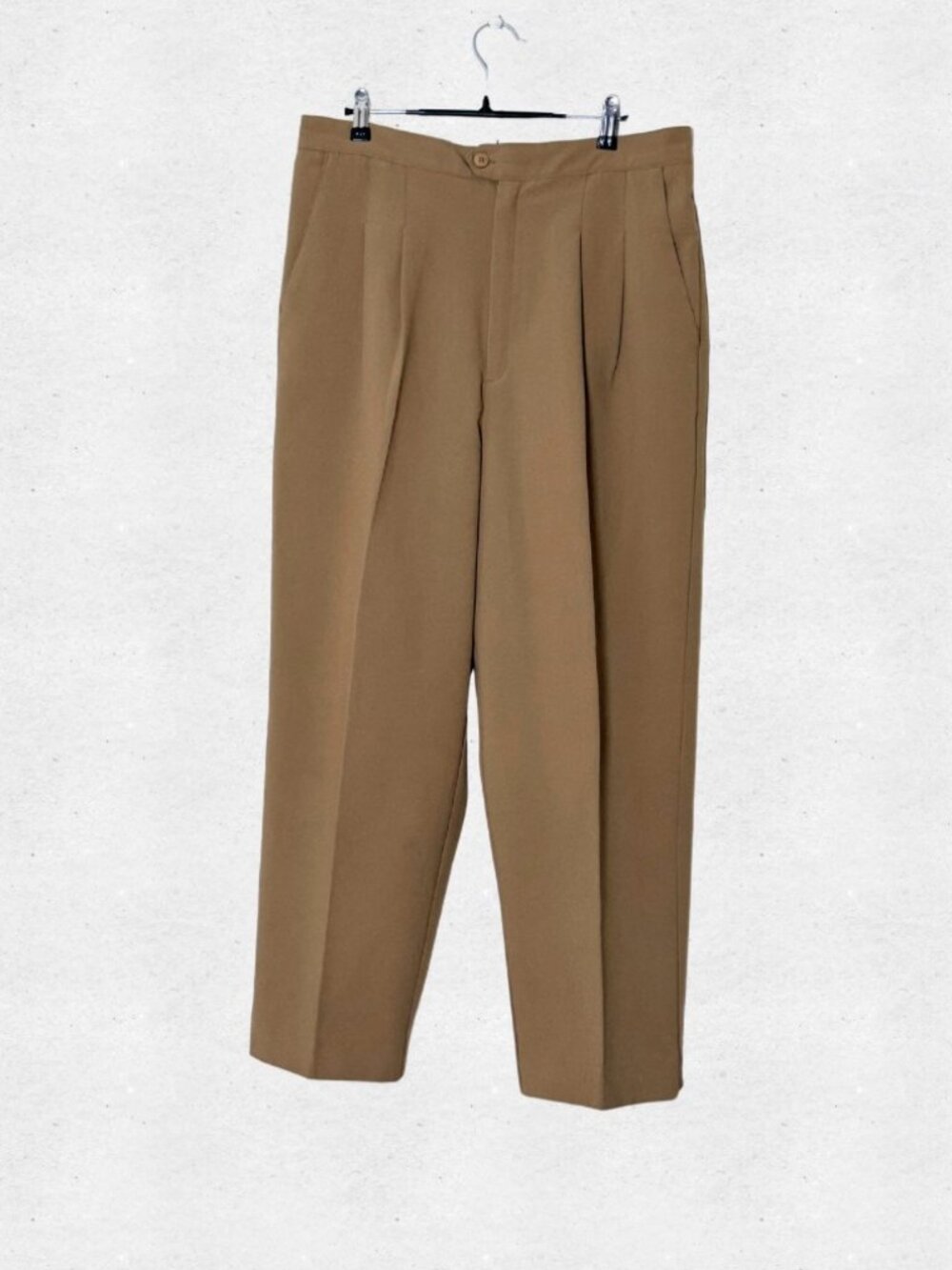 Vintage Double Pleat High Waist Tan Trousers Size 16 Short Office Sloane Ranger